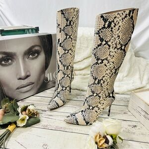jlo afern2 snake print knee high bling boots NWT